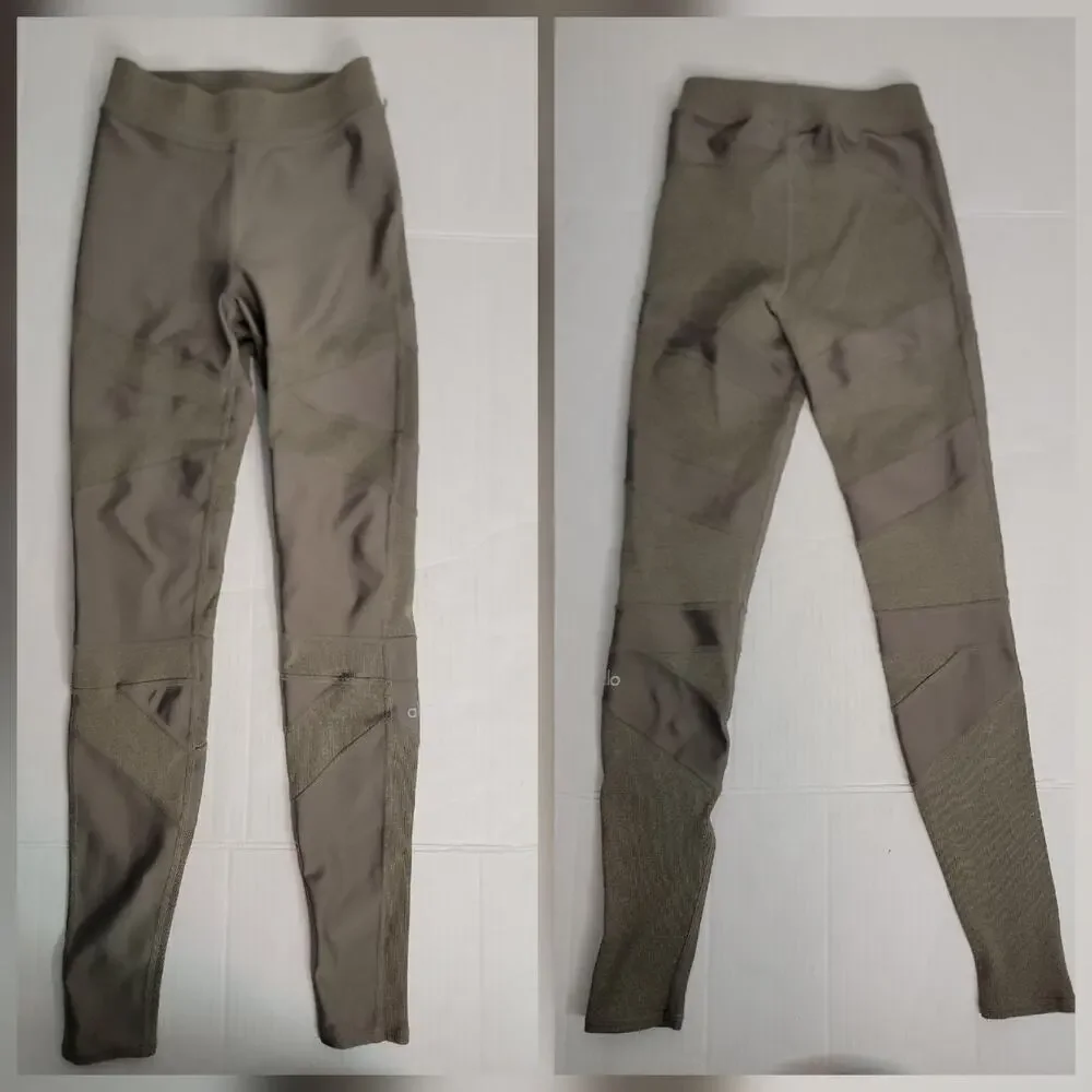 Alo Yoga Olive Branch Green Athletic Athleisure Sporty Level Up Leggings SZ XS